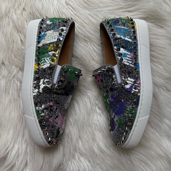 NWT • Christian Louboutin PIK BOAT Sequin Splash Spiked Stud Sneaker Size: 35 - Picture 5 of 12